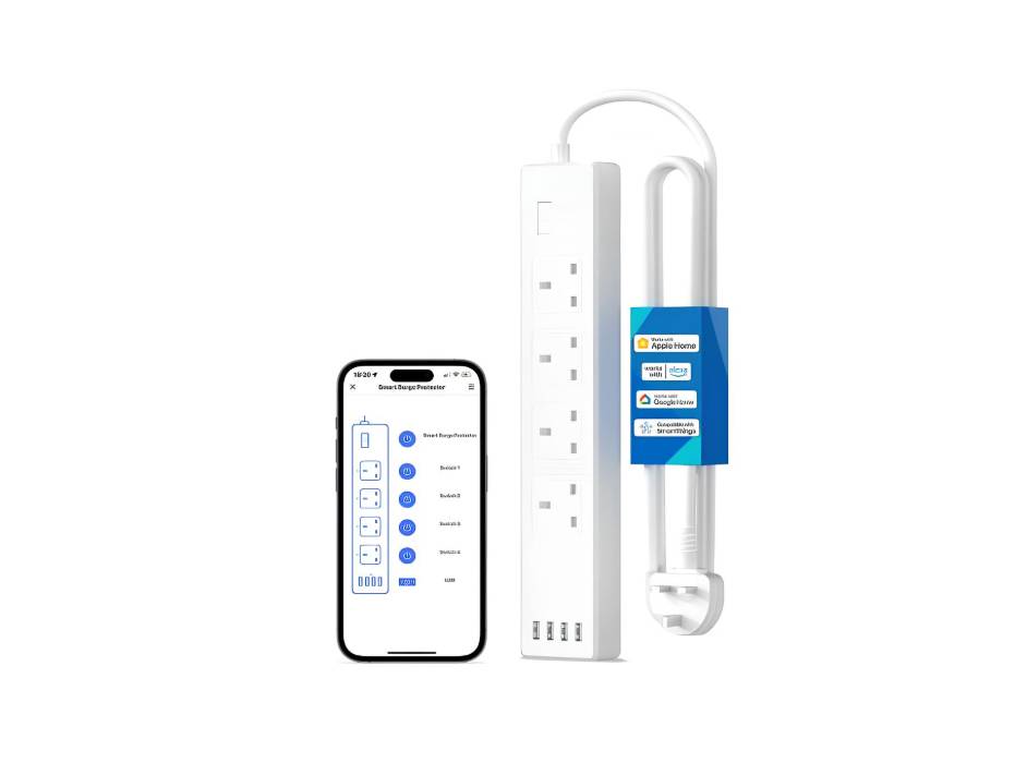 Meross Smart Power Strip - Apple HomeKit, Alexa, Google Home Compatible - 4 AC Outlets, 4 USB Ports, Wi-Fi Surge Protector