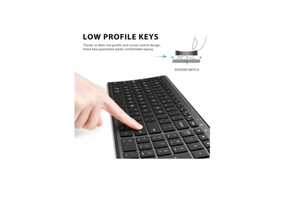 iClever Bluetooth Keyboard BK10, Multi Device Keyboard Rechargeable with Number Pad Ergonomic Design Full Size, Black