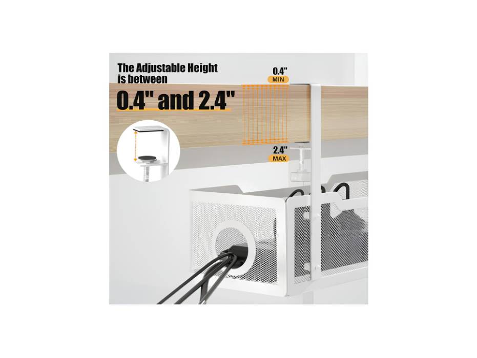 Cinati Under Desk Cable Management Tray, Cable Management Under Desk No Drill, with Clamp for Desk Wire Management, White