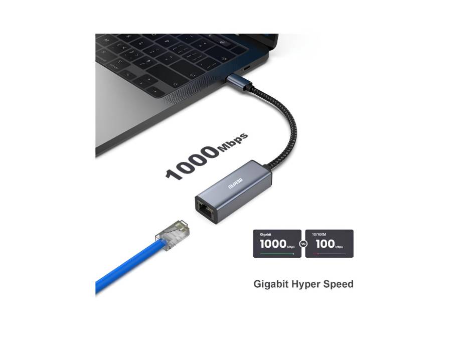 BENFEI USB-C to Ethernet Adapter, USB Type-C (Thunderbolt 3/4) to RJ45 Gigabit Ethernet LAN Network Adapter