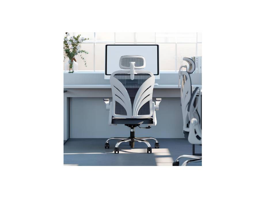Ergonomic Office Chair with Foldable Backrest, Computer Desk Chair with Flip-up Armrests, Mesh Lumbar Support and 2D Headrest Big and Tall Office Chair, White (Folder2-GR)