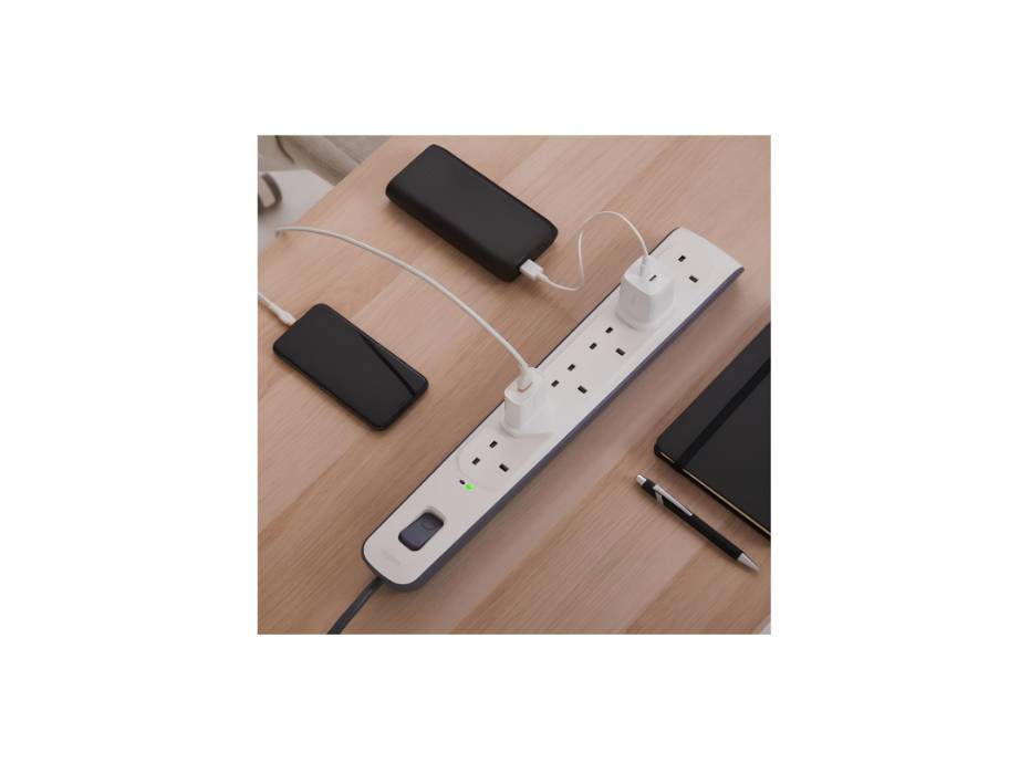 Belkin 6 Way Plug Surge Protection , Extension Socket Cord Length - 2 Meter