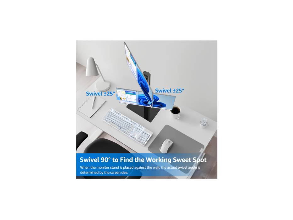 MOUNTUP Vertical Dual Monitor Stand, Stack Two Screens up to 32 inches, 33 Lbs, Free-Standing Monitor Desk Mount, Monitor Riser with Swivel, Tilt, Height Adjustable