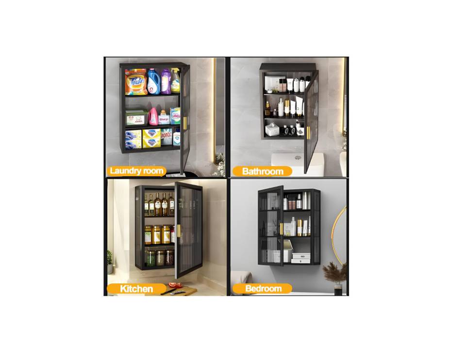 3 Tier Shelf Wall Mounted Storage Cabinet with Clear Doors