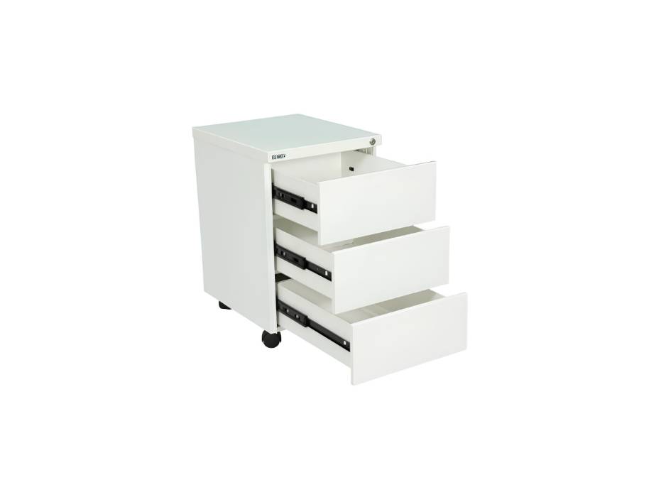 RIGID Steel Mobile Pedestal | 3 Drawer Under Desk Storage Unit with Lock | Modern Office Filing Cabinet with Wheels for Home, Office, Workstation Furniture, White