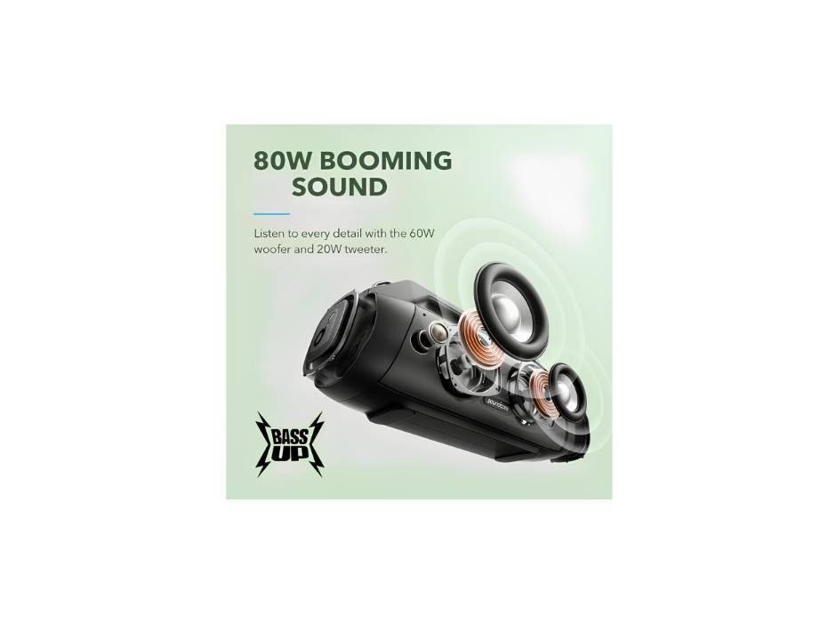 Anker Motion Boom Plus Outdoor Speaker with 80W Booming Sound, 20H Playtime, IP67 Waterproof and Dustproof, Type-C, Custom EQ, 5.3, Portable Bluetooth Speaker