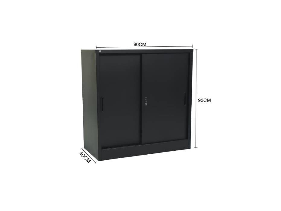 RIGID Steel Sliding Door Cupboard Low Height Steel Filing Cabinet with Shelves Storage, Black