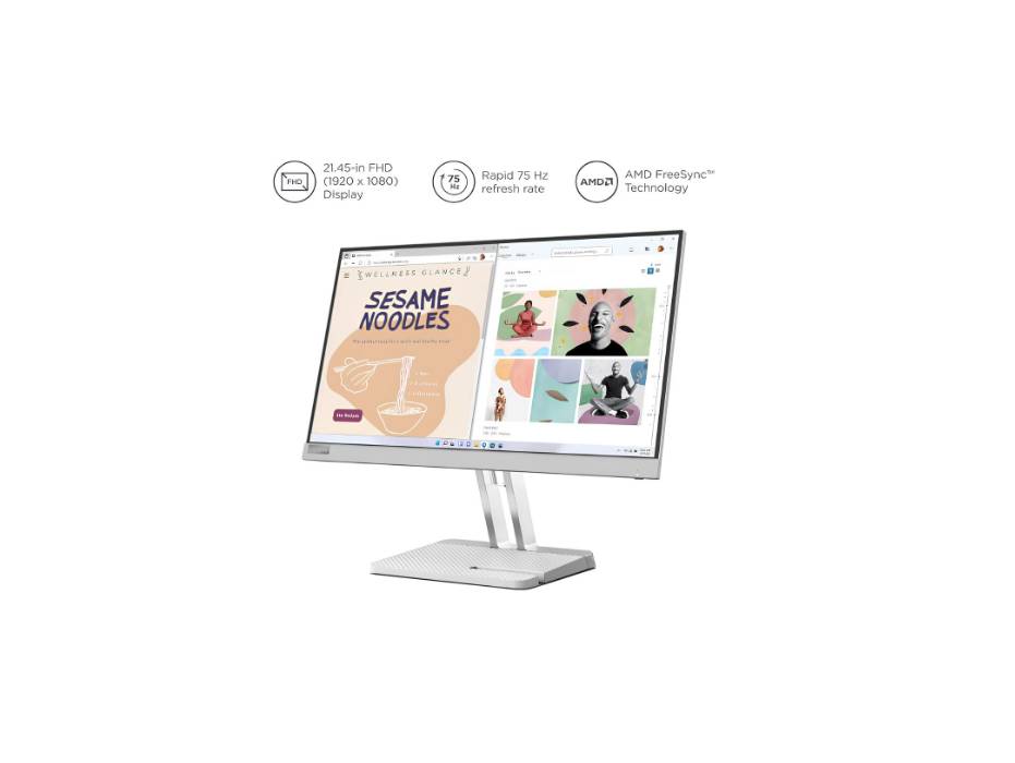 Lenovo L22e-40 – Everyday Monitor - 21.45" FHD Display - 75Hz - 4ms–16ms Response Time - AMD FreeSync - Low Bluelight Certified - Tilt Stand - HDMI 1.4 - VGA - Audio Out