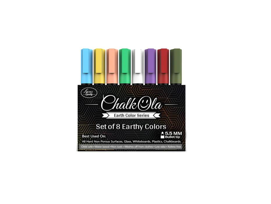 Chalkola 8 Pastel Liquid Chalk Markers for Chalkboard Signs, Blackboard, Window, Labels, Bistro, Glass with 6mm Reversible Tip Erasable Liquid Chalk Pens