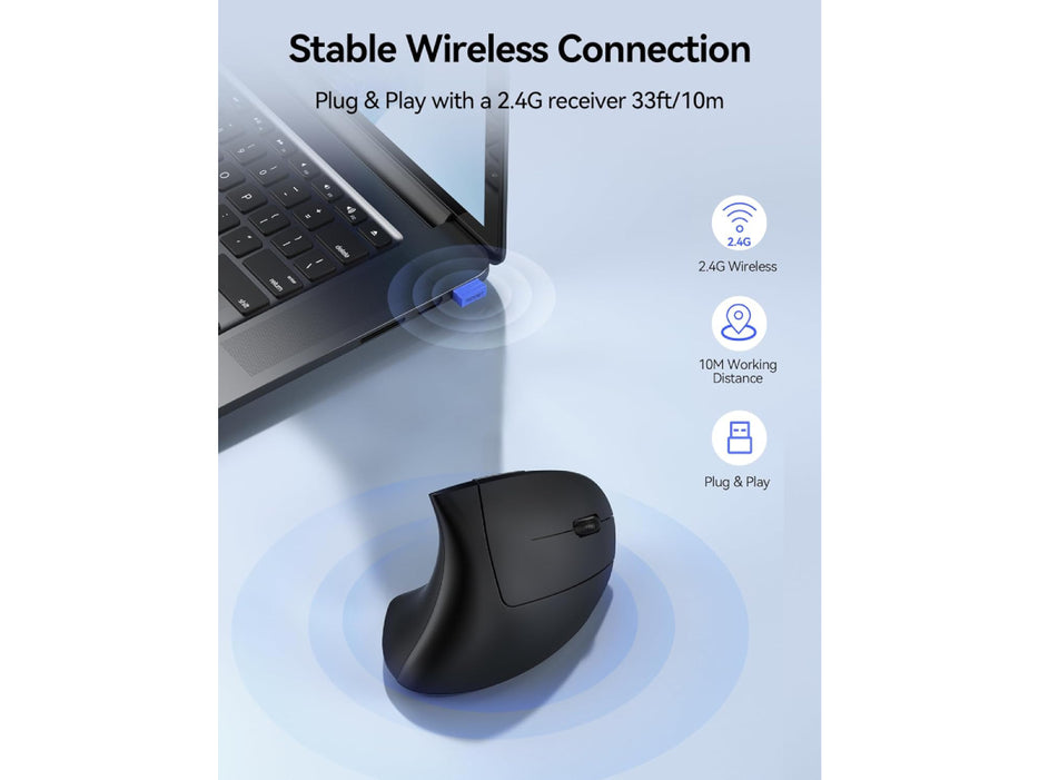Tecknet Wireless Rechargeable Vertical Ergonomic Mouse, Right Hand, 4800 DPI 5 Adjustable Levels/ 2.4GHz with USB-A Receiver, Silent Click