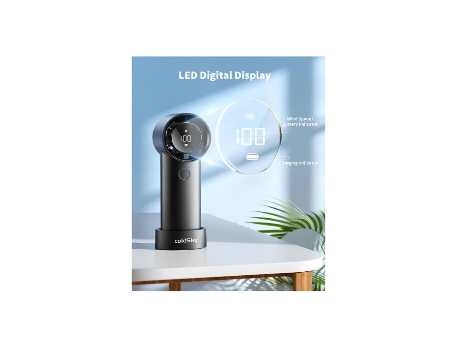 coldSky Portable Handheld Turbo Fan, 5 Speed Adjustable With Digital Display, Powerful High Speed 6000mAh Battery