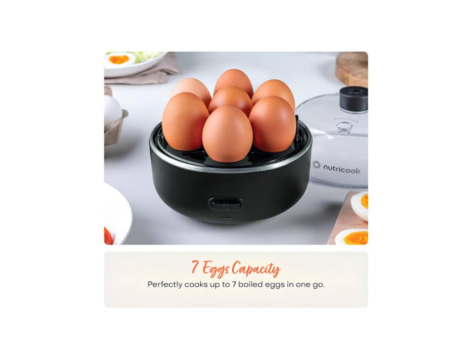 Nutricook Egg Cooker, 7 Eggs Capacity,Egg Cooker for Boiled, Poached, Scrambled Eggs & Omelettes, Buzzer Indicator, Precision Cooking, Includes accessories