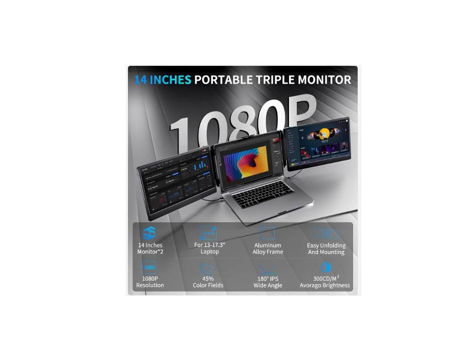 V2com Triple Laptop Screen Extender 14'' S2