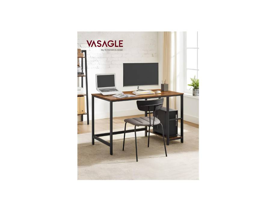 VASAGLE ALINRU 47.2-Inch Wide Home Office Desk, Rustic Brown and Black - ULWD47X