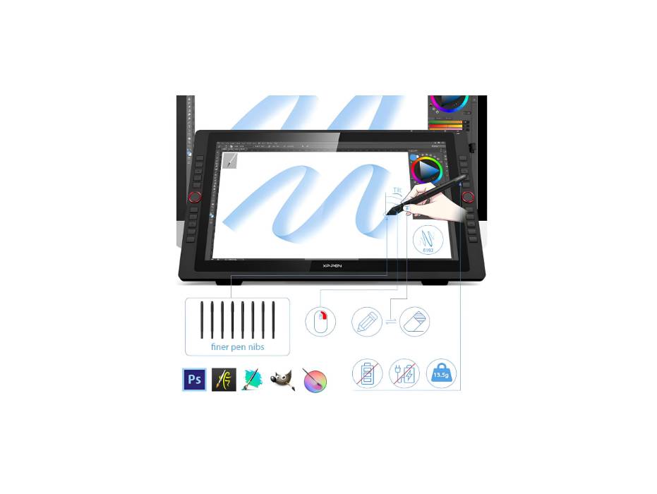 XP-pen 22R Pro Drawing Monitor 21.5 Inch Pen Display Graphic Monitor IPS Monitor with Two Red Dial Wheels and 20 Express Keys Battery-Free Stylus Tilt Supported