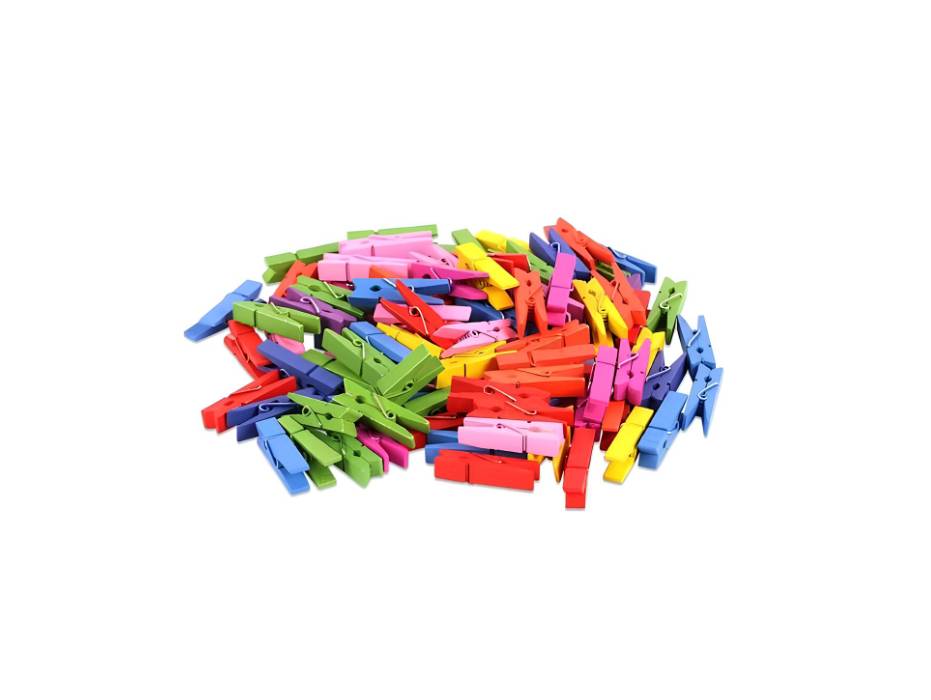 Mini Wooden Clothes Pegs, Assorted Colour, 100pcs/pack