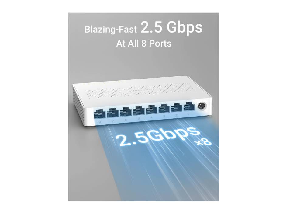 BrosTrend 8 Port Network Switch 2.5 Gigabit, Unmanaged Ethernet Networking Switch, Plug & Play