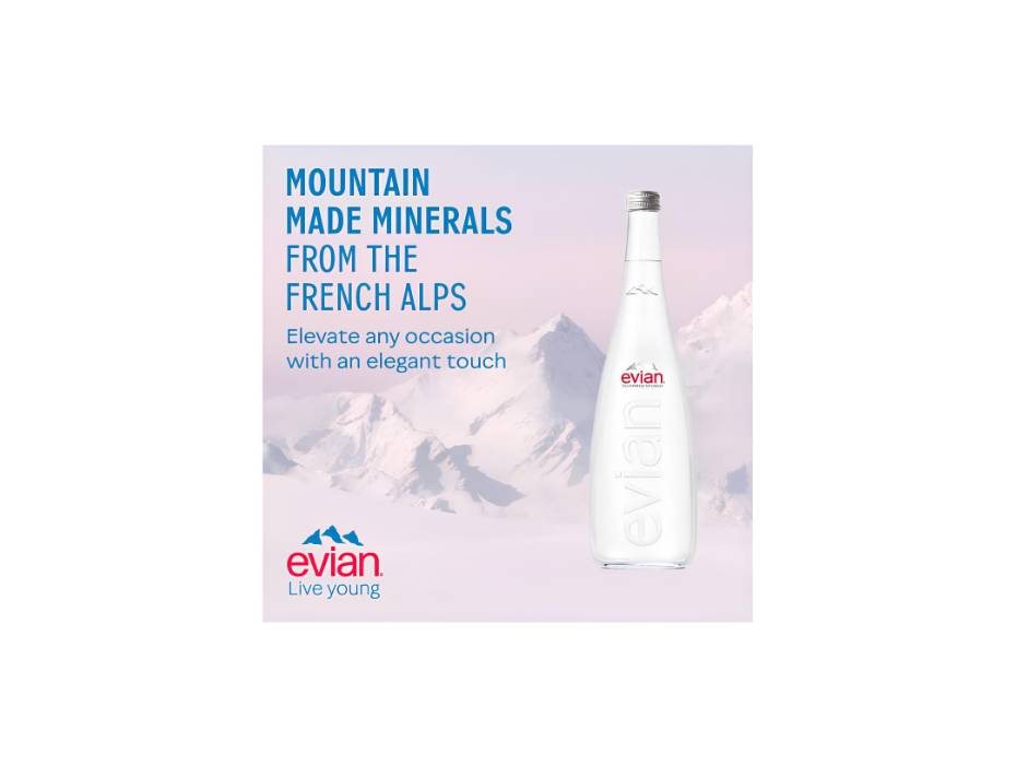 Evian Natural Mineral Water 750 ml Glass Bottle - Case of 12