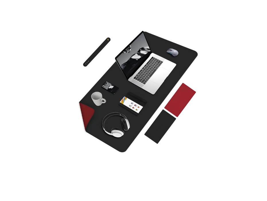 Large Desk Pad, Non-Slip PU Leather Desk Mouse Pad Waterproof Desk Pad Protector, 31.5'' x 15.75'' (Black & Red)