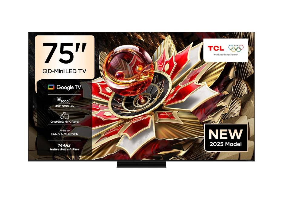 TCL 75 Inch Smart TV 4K QD-Mini LED Colorful Quantum Crystal HDR 3000nits Gaming Google TV, 144Hz Native Refresh Rate, Audio by Bang & Olufsen, Dolby Atmos