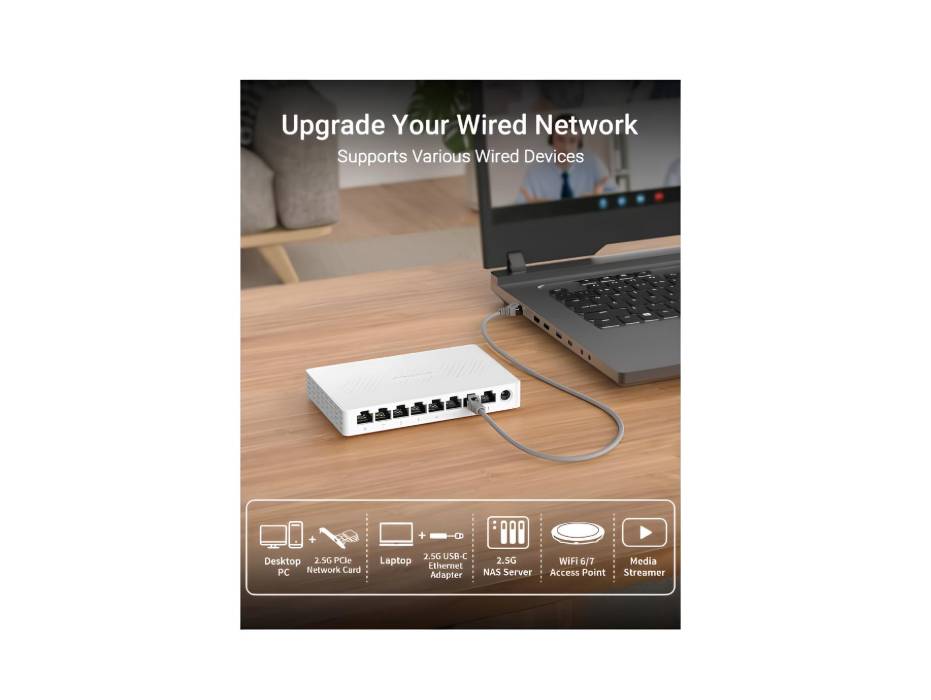 BrosTrend 8 Port Network Switch 2.5 Gigabit, Unmanaged Ethernet Networking Switch, Plug & Play