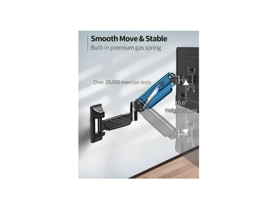 MOUNTUP Monitor Wall Mount for 17-32 Inch Computer Screen, Wall Mounted Arm Support 4.4-17.6lbs Display, Gas Spring Monitor Arm, Black