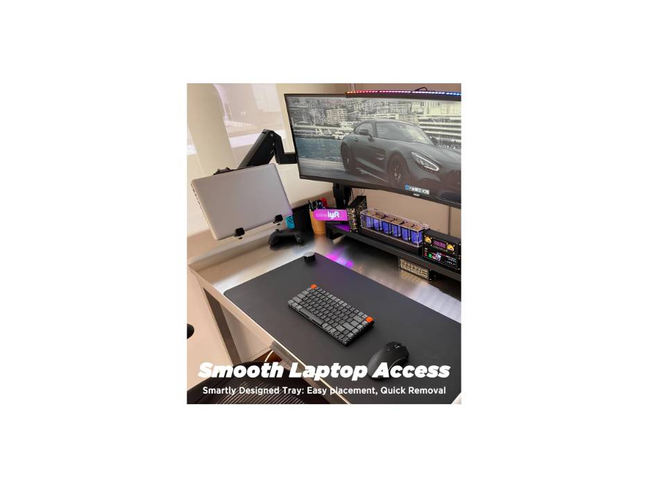 ULTRARM Laptop Tray Steel Notebook Holder for Monitor Arm Desk Mount Stand Fits VESA 75/100 Mounting Holes 13Kg Capacity with Vented Cooling Platform