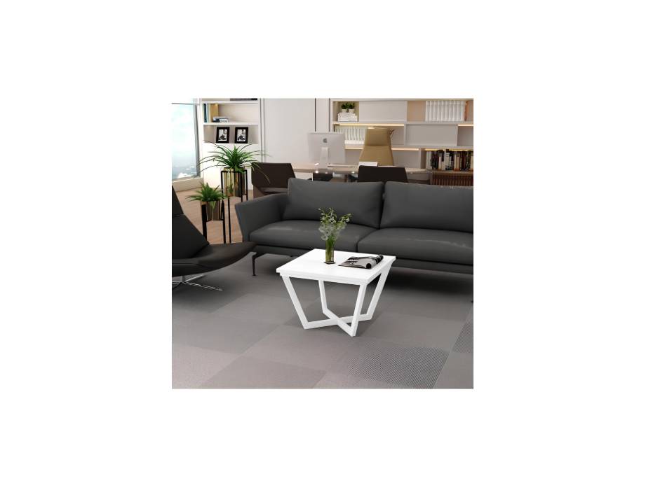 RIGID Contempo Coffee Table, Modern Square Center Table for Living Room Home Office Furniture (60x60x45 cm) White Top and White Base