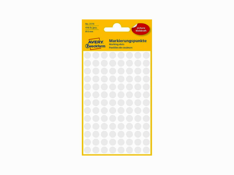 Avery Marking Labels, Dots, 8 mm, White, 416/pack