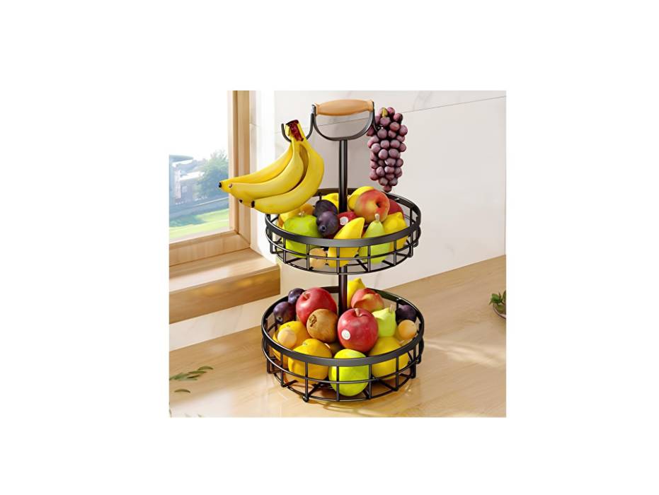 2-Tier Alloy Steel Fruit Basket Bowl