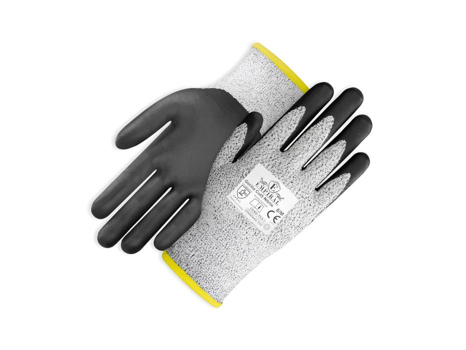 Gorilla Cut Resistant Gloves, Cut 5 Nitrile SL, Grey/ Black, Large
