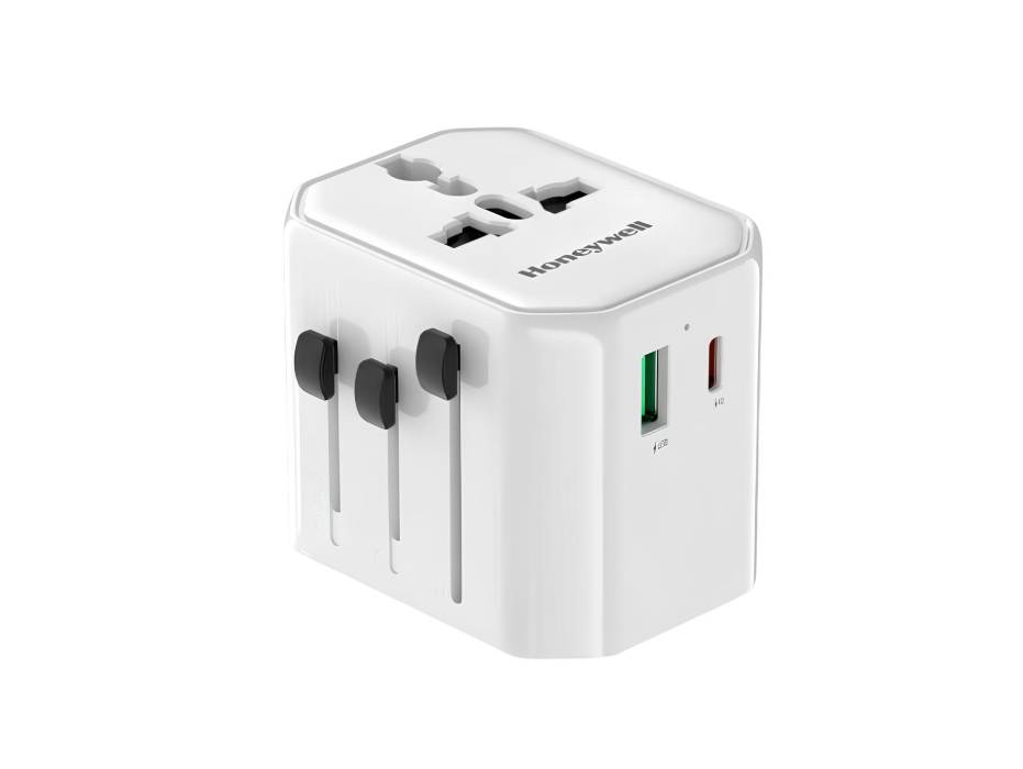 Honeywell Universal Travel Adapter 38W, 3-in-1 Fast Charging, Universal Socket, Type C, USBA, Worldwide Wall Charger