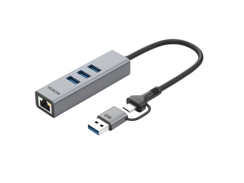 Mowsil Type C + USB 4 Port USB 3.0 + Giga Lan HUB