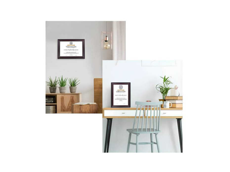 A4 Certificate Document Frame, UV Protection Acrylic, Mahogany with Gold Beads