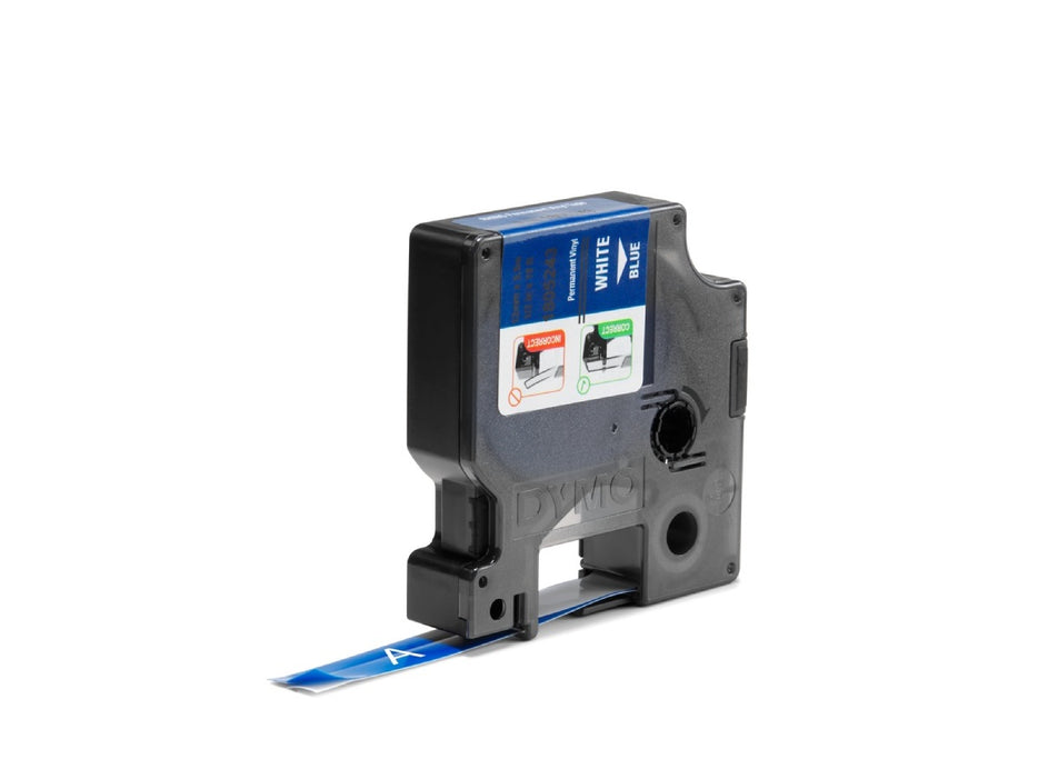 Dymo Rhino 1805243 Vinyl 12mm White on Blue Tape