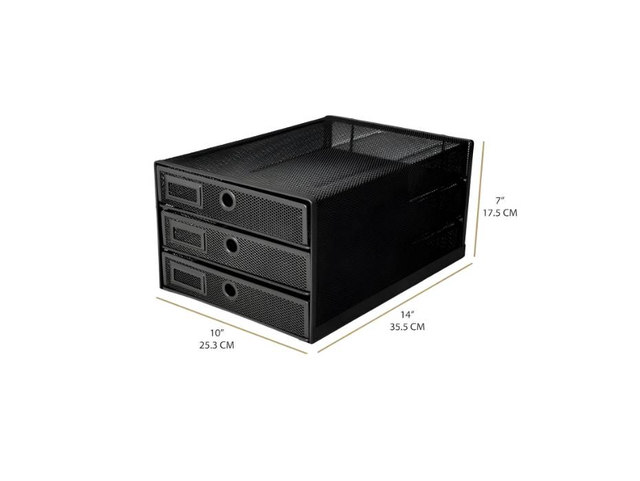 Metal Mesh Multifunctional Desk Organizer, 3 Drawer, Black