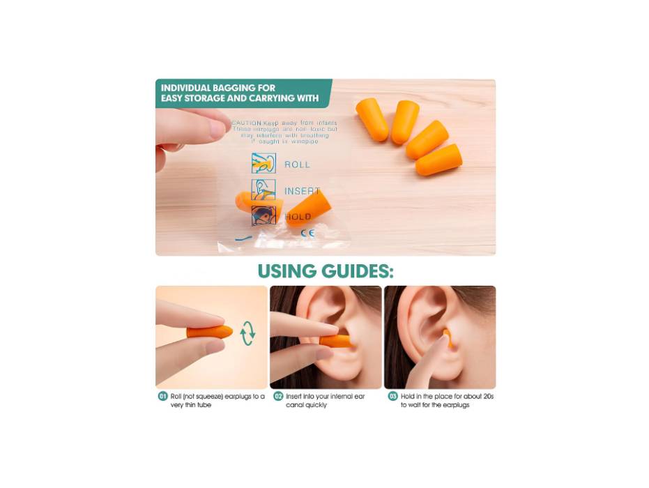 Foam Disposable Individually Wrapped Earplugs - Pack of 20 pairs