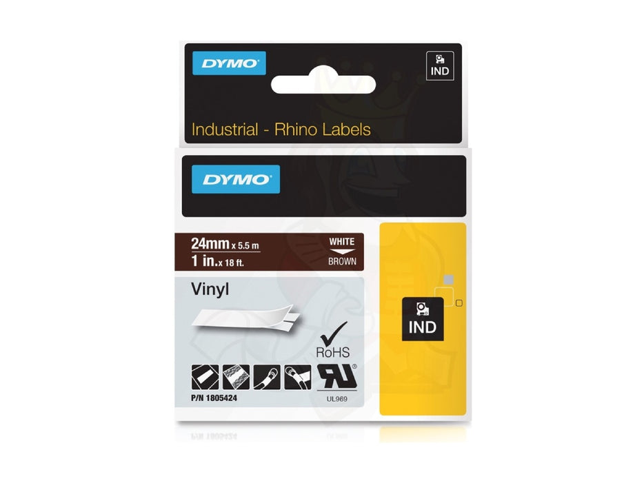 Dymo Rhino 1805424 Vinyl 24mm White on Brown Tape