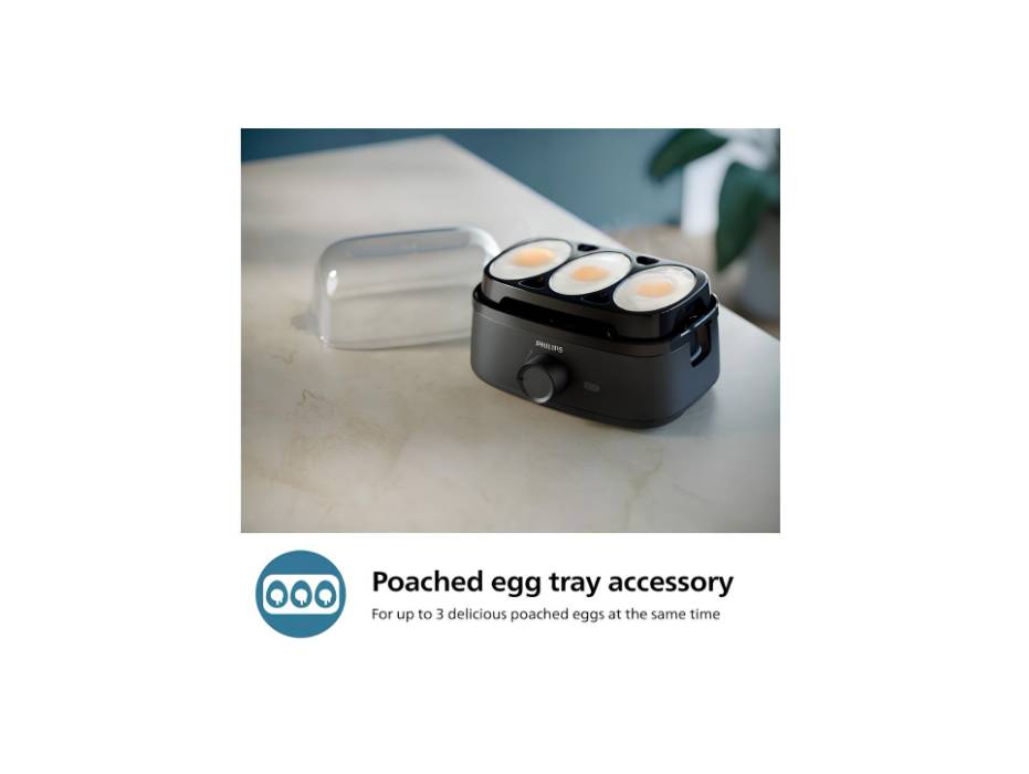 Philips Egg Cooker 3000 Series - 400W, 6 Eggs Capacity, Cooking Levels, Poached Accessory