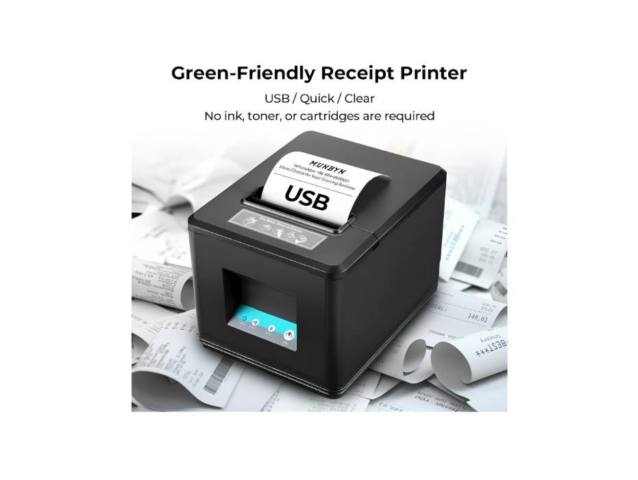 MUNBYN 80mm USB Receipt Printer, POS Printer with Auto Cutter ESC/POS Command Support Windows Mac(Only USB Interface)