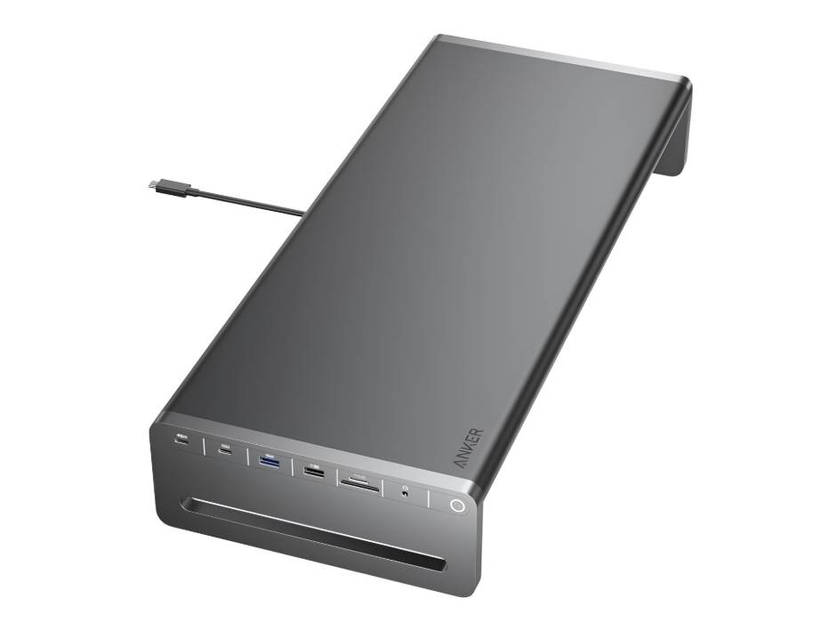 Anker USB-C Hub, 10-in-1 Aluminum Monitor Stand with 100W PD, 5Gbps USB Ports, and 4K@60Hz HDMI Display, Built-In 3.3 ft Cable, Clutter-Free Desk