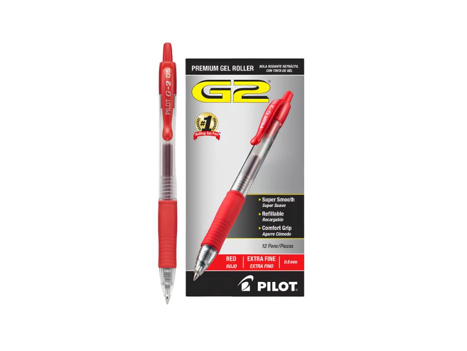 Pilot G2 Retractable Gel Roller Ball Pen, 0.5mm, Extra Fine Point, Red (Pack of 12)
