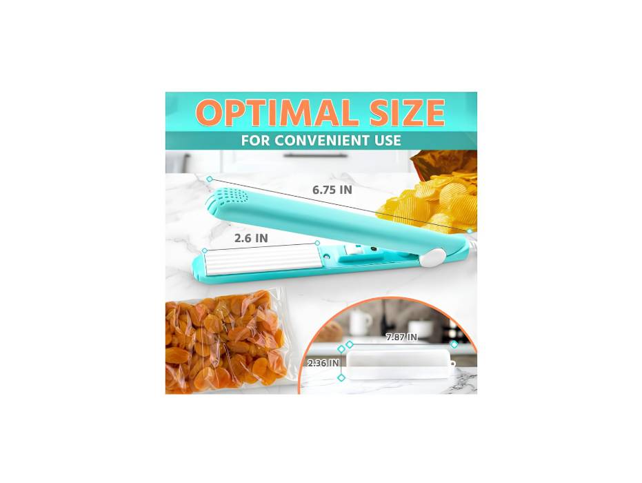 Mini Bag Sealer - 6.75" Easy to Use Heat Sealer with Quick Heating Ceramic Plate, Heat-Resistant ABS, Built-In Switch & Led Indicator