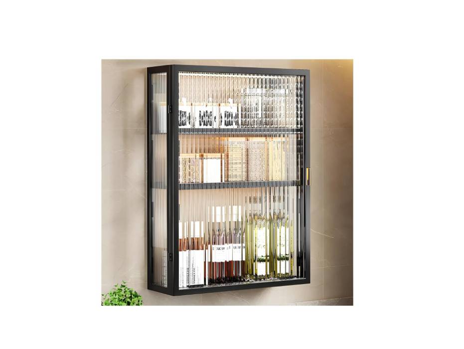 3 Tier Shelf Wall Mounted Storage Cabinet with Clear Doors