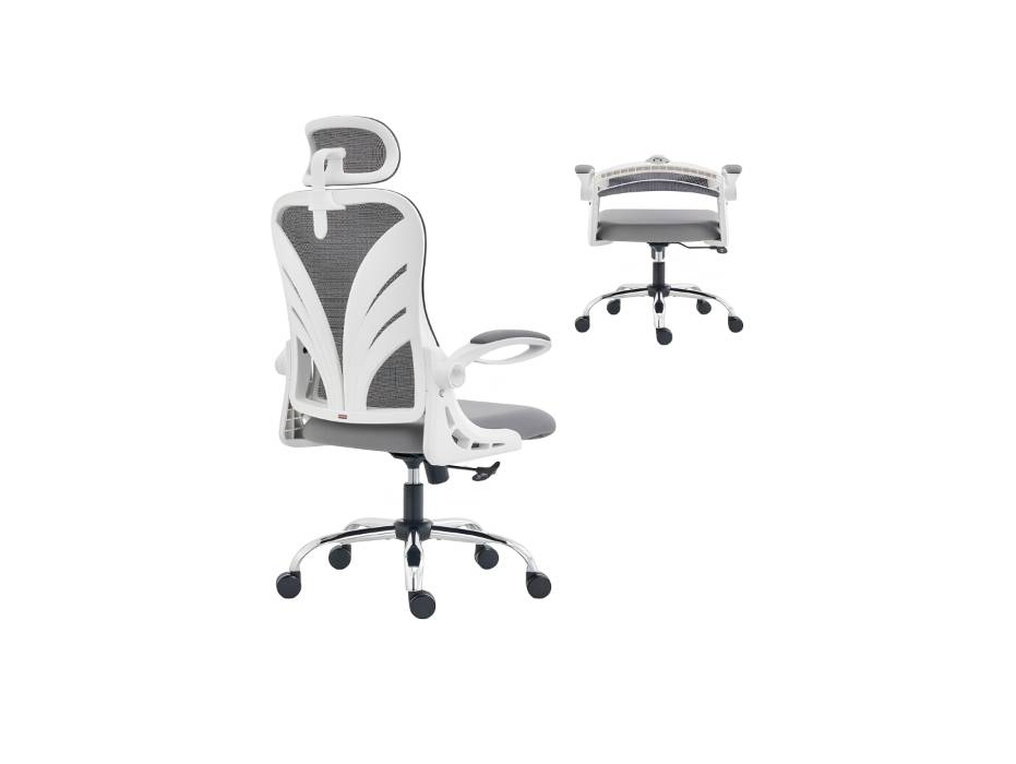 Ergonomic Office Chair with Foldable Backrest, Computer Desk Chair with Flip-up Armrests, Mesh Lumbar Support and 2D Headrest Big and Tall Office Chair, White (Folder2-GR)