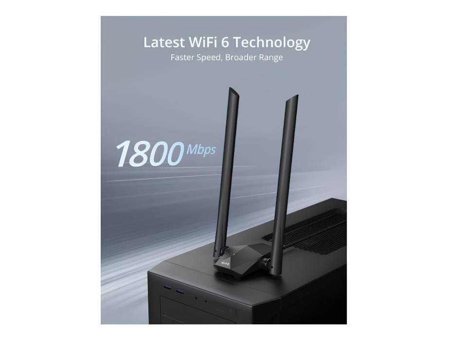 BrosTrend USB WiFi 6 Adapter AX1800 Long Range, 5GHz/1201Mbps + 2.4GHz/574Mbps Wireless Dongle Wi-Fi Antennas for Windows 11/10 ONLY