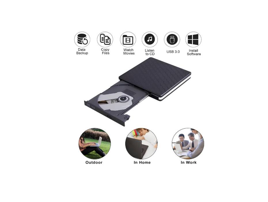 External DVD Drive, USB 3.0 Type-C CD DVD +/-RW Optical Drive Burner, Slim CD/DVD ROM Portable for PC Laptop Desktop MacBook Mac Windows 7/8.1/10 Linux OS