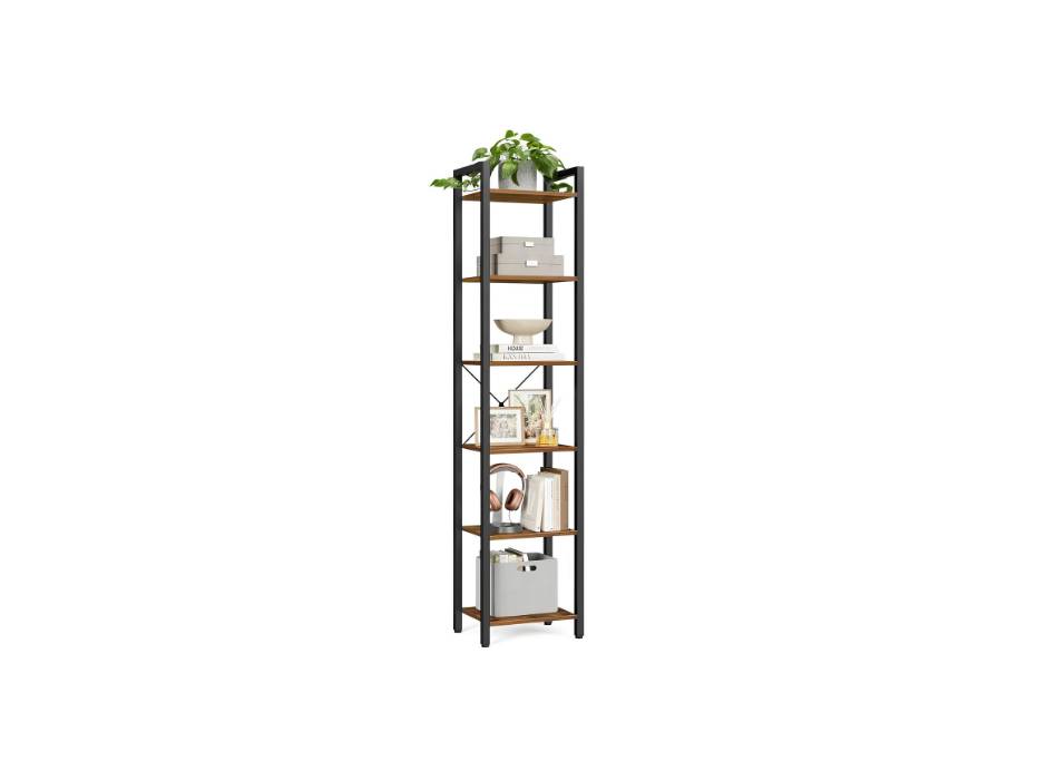 VASAGLE 6-Tier Tall Bookshelf, Narrow Bookcase with Steel Frame, Skinny Book Shelf for Living Room, Home Office, Study, 11.8 x 15.7 x 73.8 Inches, Industrial Style