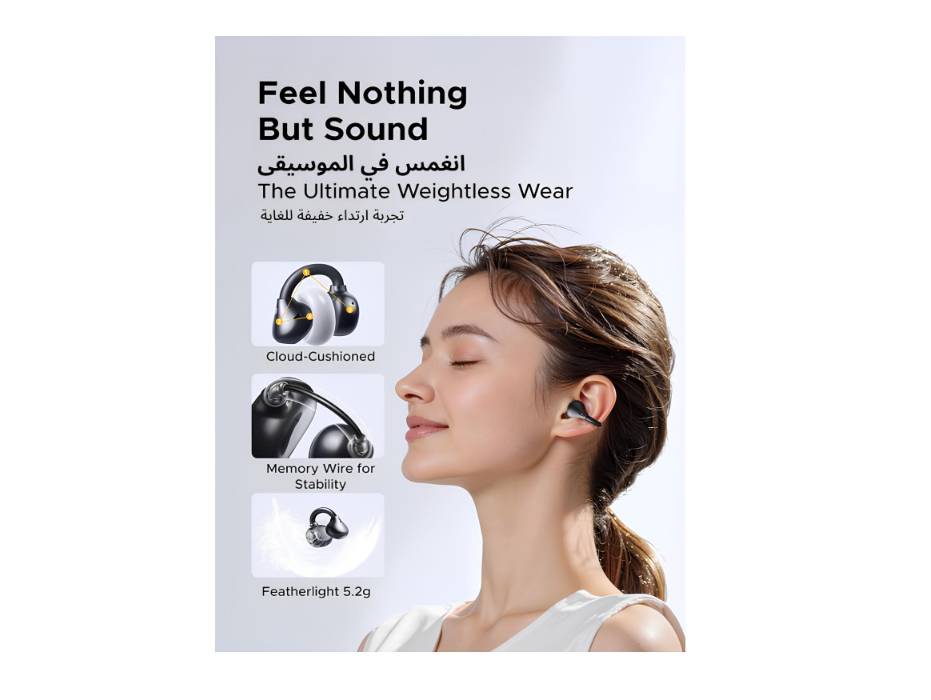 UGREEN ClipBuds, Open-ear Wireless Headphones with 4 Mic Clear Call 12mm Diaphragm Earbuds Clip on, iOS & Android, Black