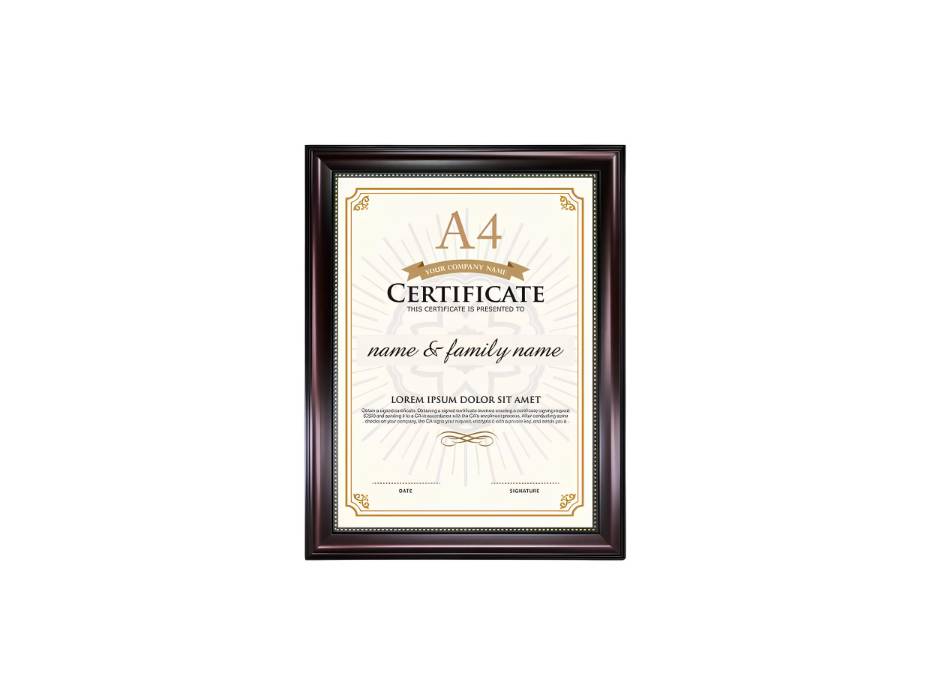 A4 Certificate Document Frame, UV Protection Acrylic, Mahogany with Gold Beads